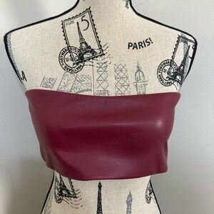Free People Women’s Maroon Faux Leather Bandeau Cropped Top